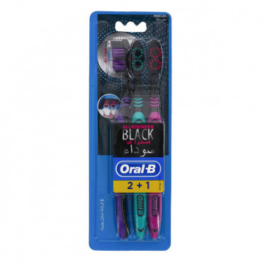 Oral-B Toothbrush Allrounder Black Medium 2+1 Free 