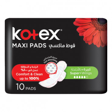 Kotex Maxi Pads Sanitary Napkins Super + Wings 10 Pads 