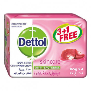 Dettol Anti-Bacterial Soap Skin Care 165gm 3 + 1 Free -- صابون ديتول للعنايه بالبشره 165 جرام 3+1 مجاني