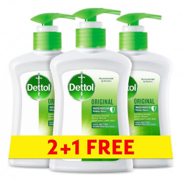 Dettol Antibacterial Hand Wash Original 200ml 2 + 1 Free 