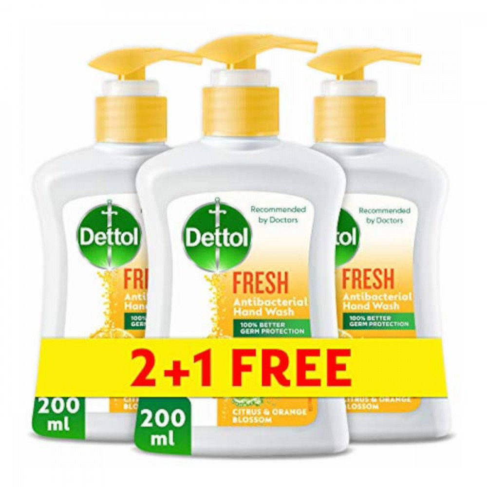 Dettol Antibacterial Hand Wash Fresh 200ml 2 + 1 Free  Dettol Antibacterial Hand Wash Fresh 200ml 2 + 1 Free
