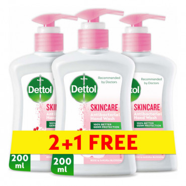 Dettol Antibacterial Hand Wash Skincare 200ml 2 + 1 Free 
