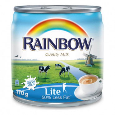 Rainbow Evaporated Milk Lite 170gm --أبو قوس - حليب مبخر لايت 170 جم