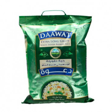 Daawat Extra Long Indian Basmati Rice 5Kg -- دعوة ارز بسمتي بحبة طويله هندي 5 كيلو