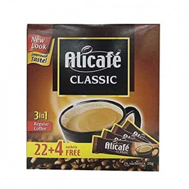 Alicafe Classic Regular 3 in 1 Coffee Mix 20gm 22 + 4 Free -- علي كافيه قهوة 3 في 1 سريعه التحضير 20 جرام 22 + 4 حبة